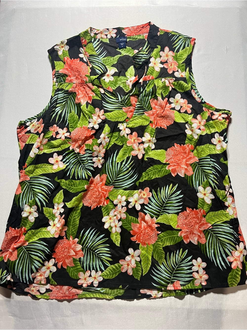 Basic Additions Women’s XL Tropical Floral Hawaiian VNeck Sleeveless Blouse Top